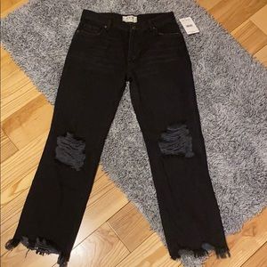 Free people distressed, relaxed black jeans